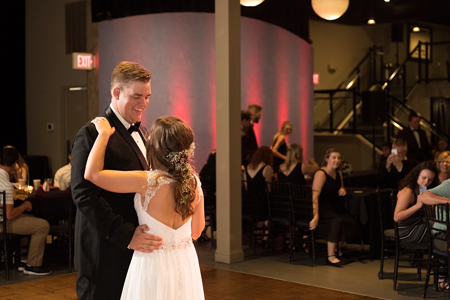 First dance photo, Wedding reception photos at Maceli's in Lawrence, KS