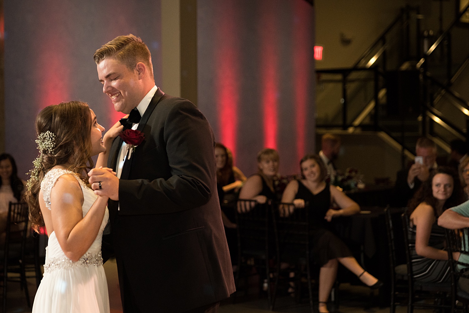First dance photo, Wedding reception photos at Maceli's in Lawrence, KS