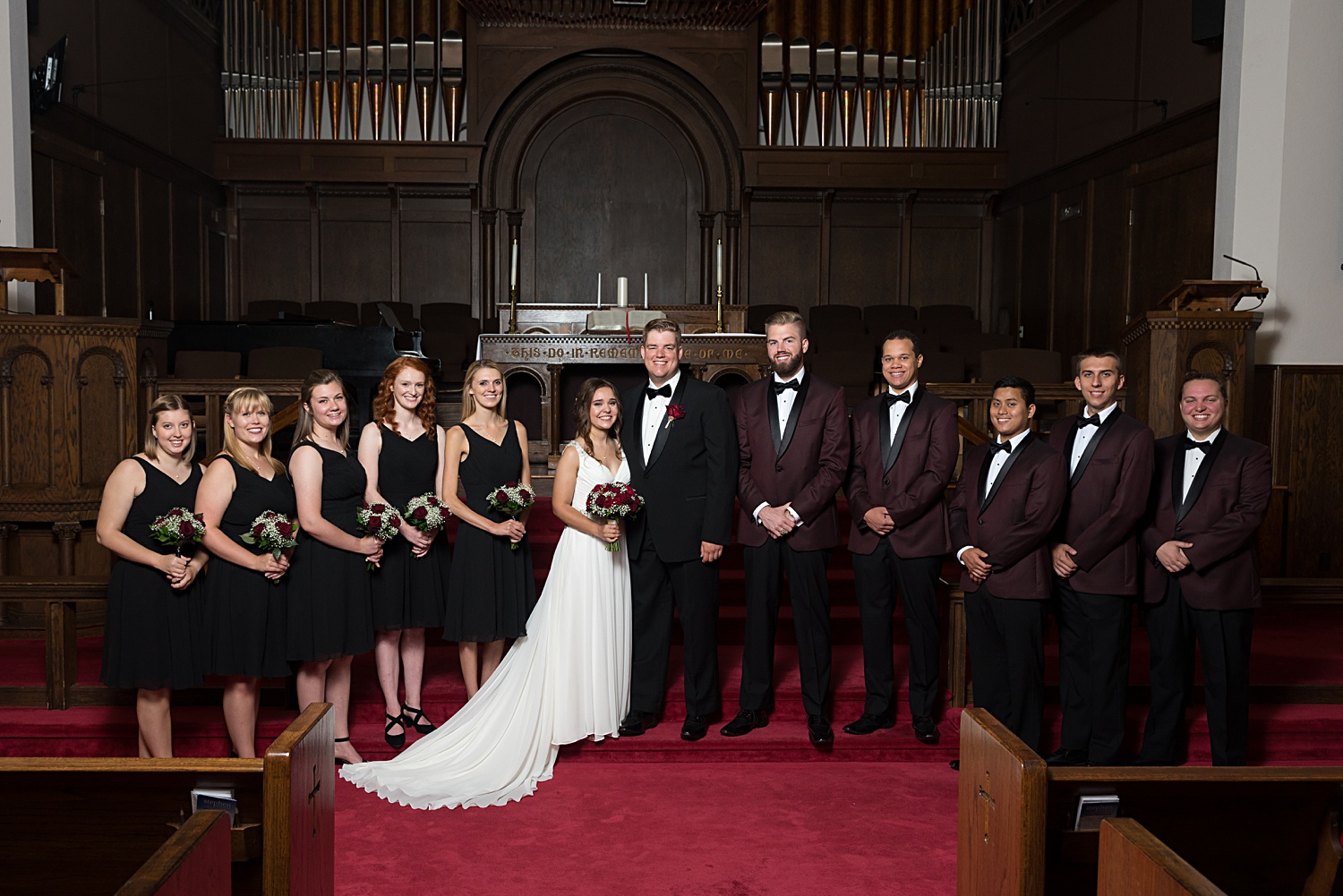 Wedding Party formal images at United Methodist Church in Lawrence, KS