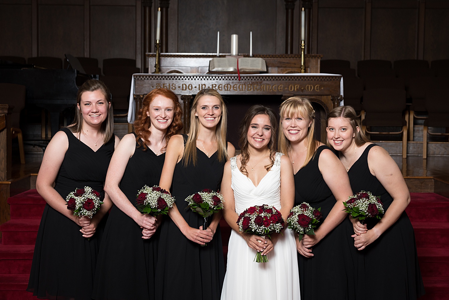 Wedding Party formal images at United Methodist Church in Lawrence, KS