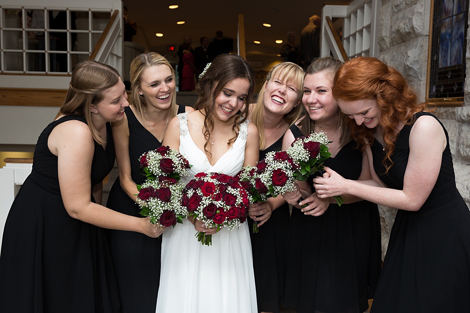 Wedding Party fun images at United Methodist Church in Lawrence, KS