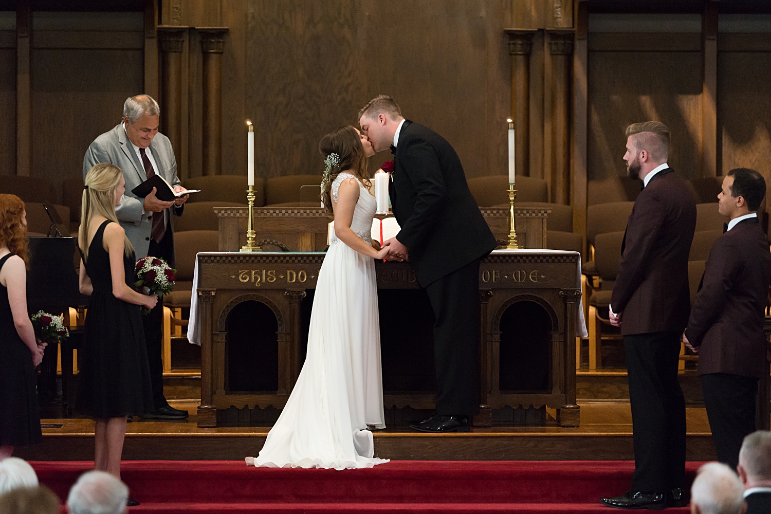 Wedding ceremony images at United Methodist Church in Lawrence, KS