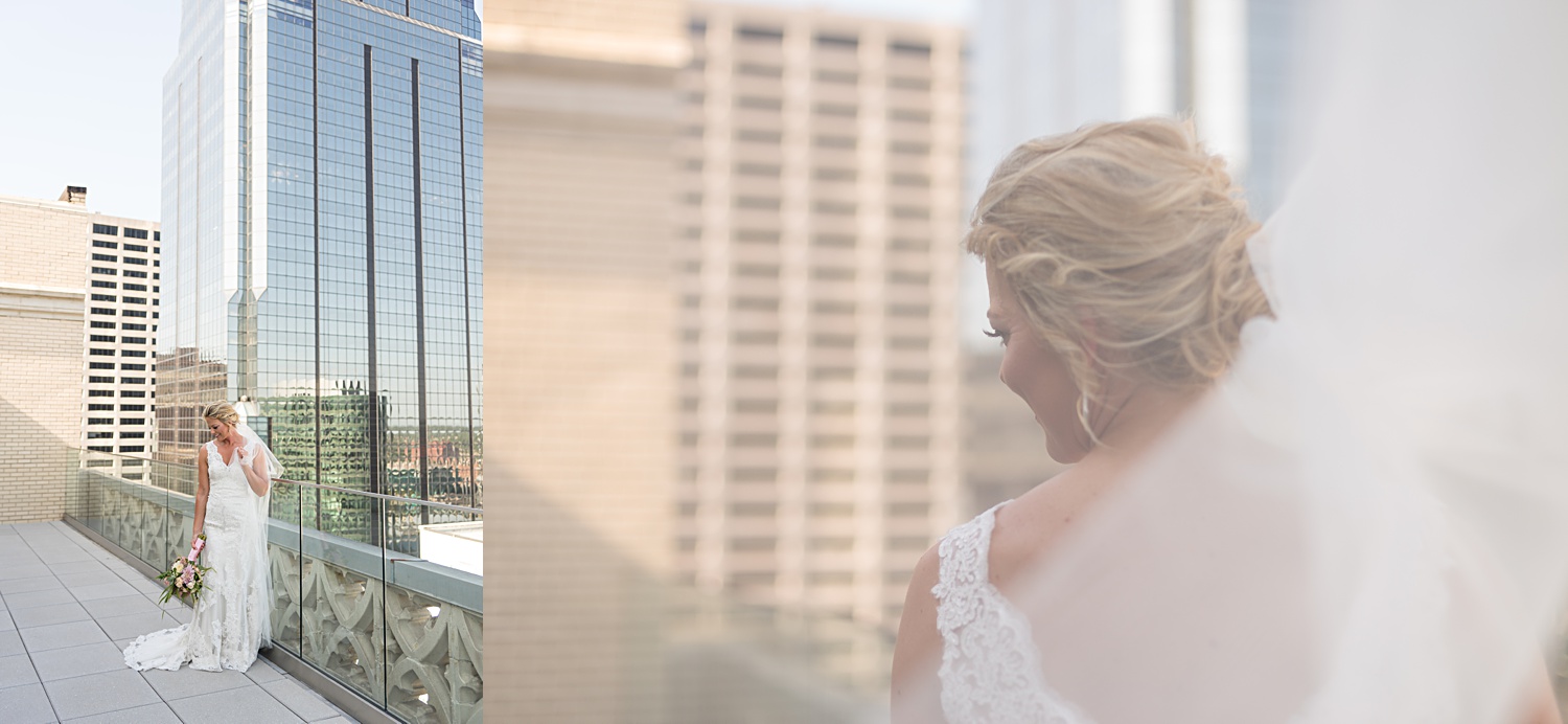 Brass on Baltimore Wedding Photos. Bridal solo portrait on rooftop.