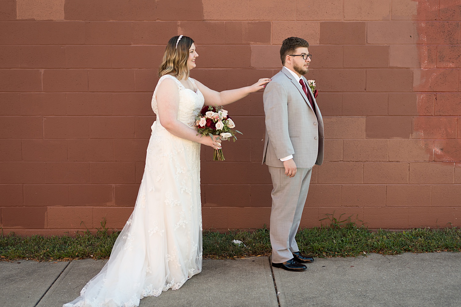 First look wedding photo. KC-Wedding-Photographer-Cellar 222 Wedding Photos-Kansas-City-Wedding-Photographer-Emily-Lynn-Photography