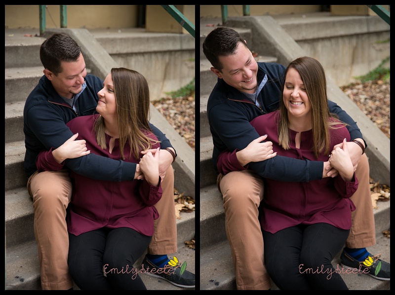 Downtown engagement photo in Lawrence, KS