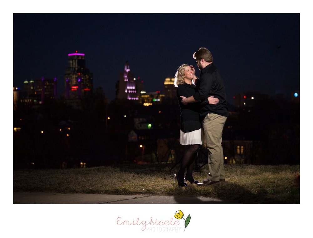 downtown nighttime kc engagement photos