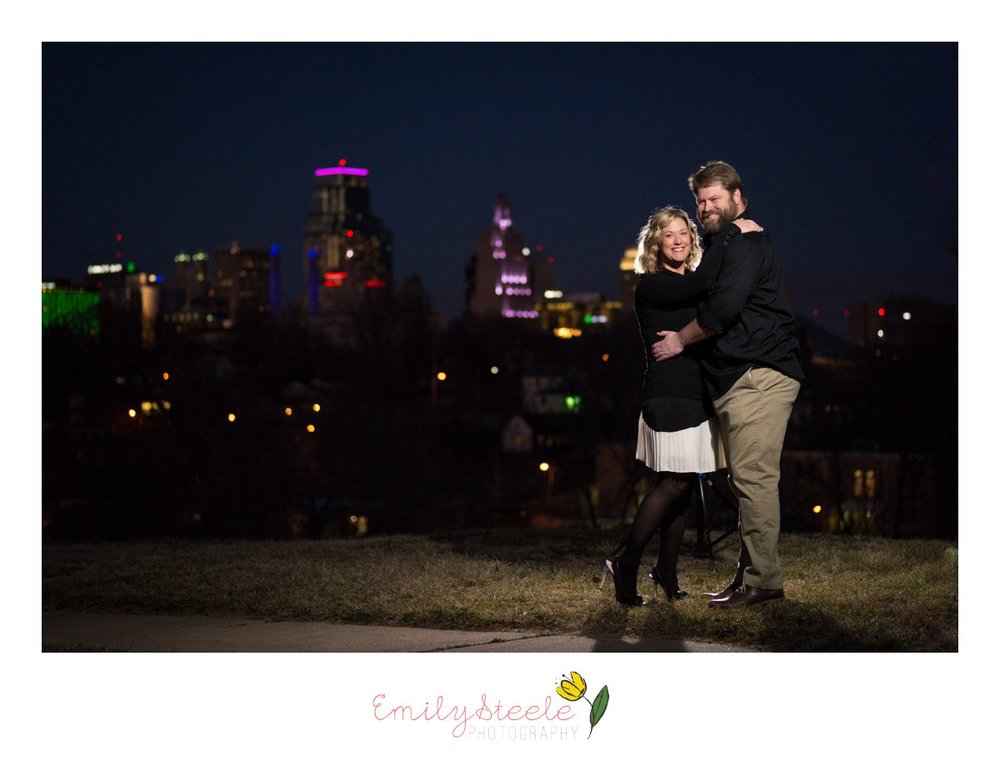 downtown nighttime kc engagement photos