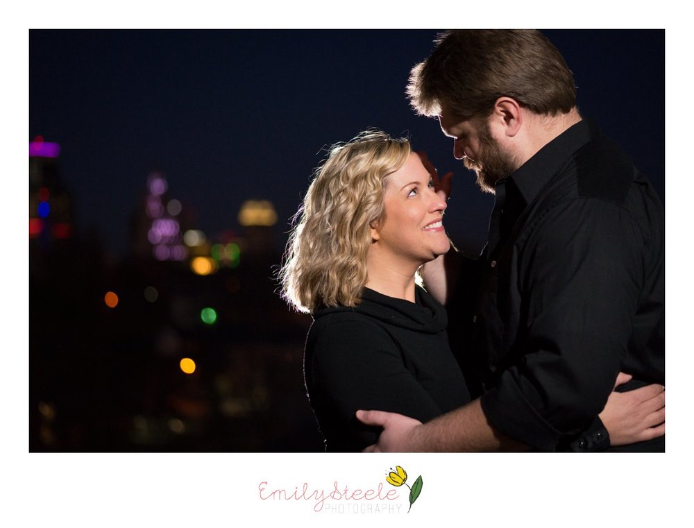 downtown nighttime kc engagement photos