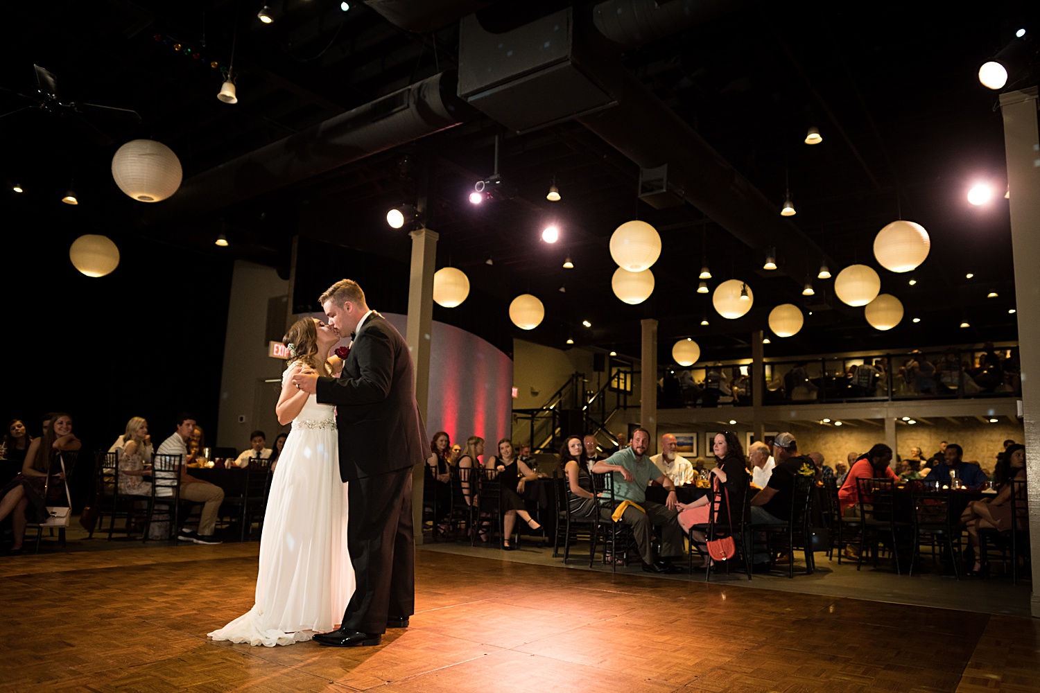 First dance photo, Wedding reception photos at Maceli's in Lawrence, KS